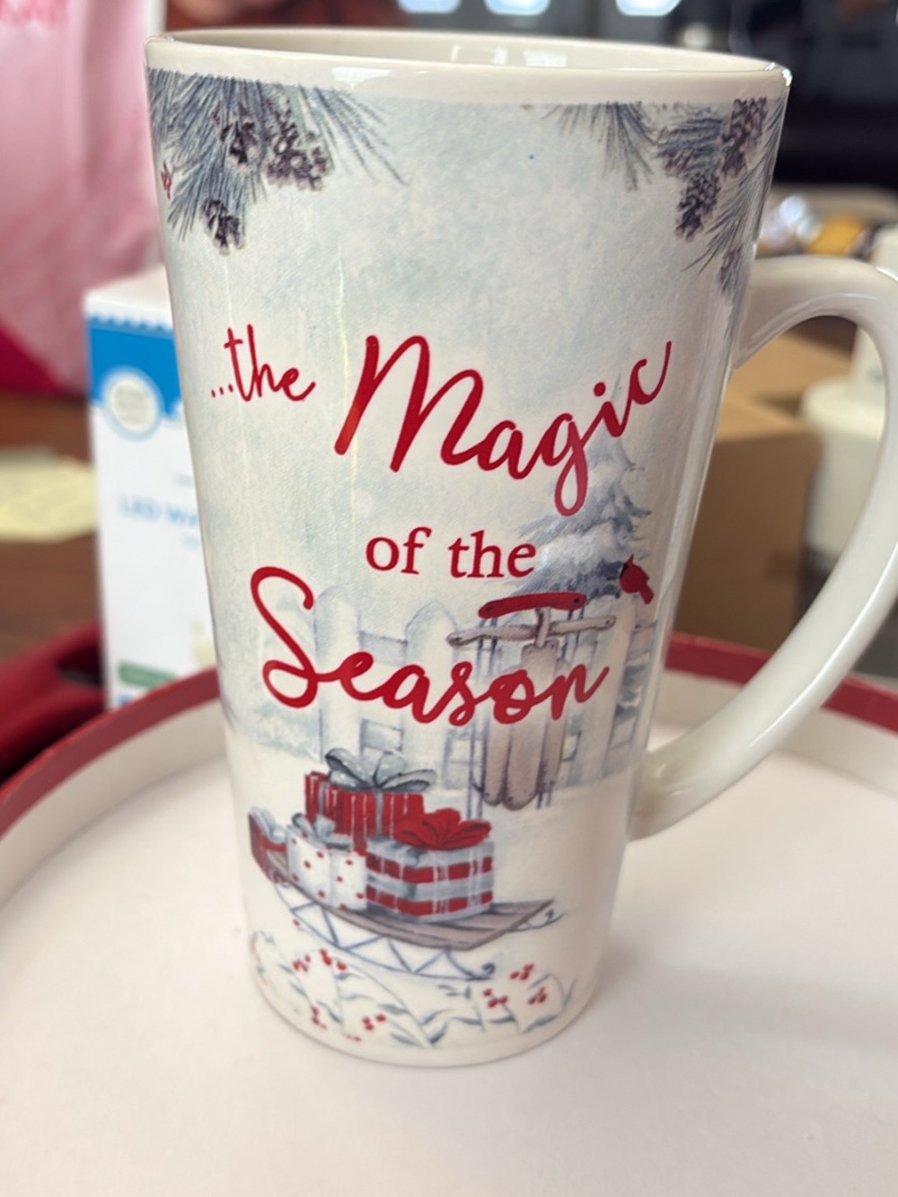 Magic of the Season Holiday Ceramic Mug - White and Red